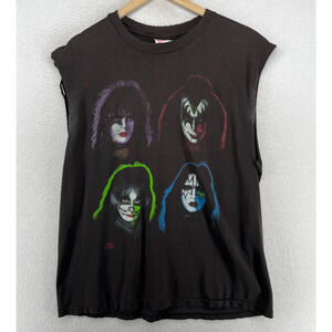 KISS Shirt Mens XL 90s Army Depot Catalog Faces Muscle Tank Black Cotton VTG